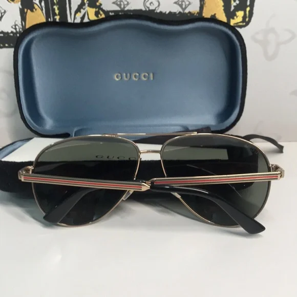 ✨ Brand New Gucci GG0137S 002 Aviator Sunglasses – Gold Frame with Grey Lenses ✨ - Picture 12 of 13